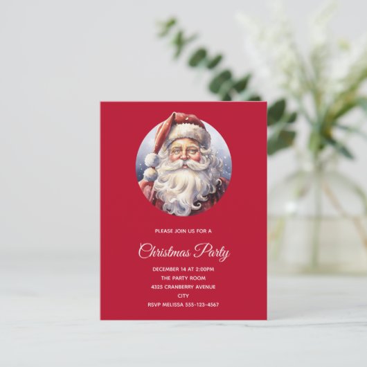 Retro Kerstman in een rood Pet Uitnodiging Briefkaart (Staand voorkant)