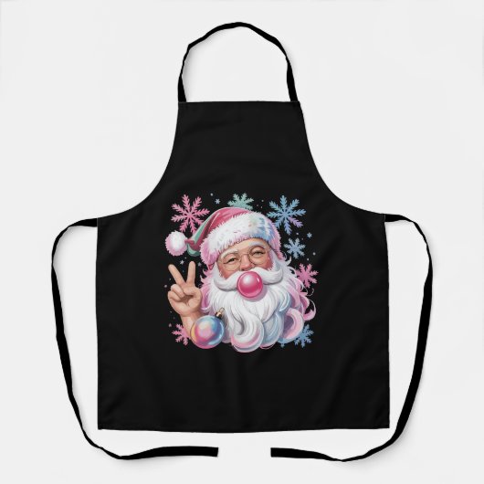 Retro Kerstman Kerst Roze Zonnebril Bubble Gum Schort (Voorkant)