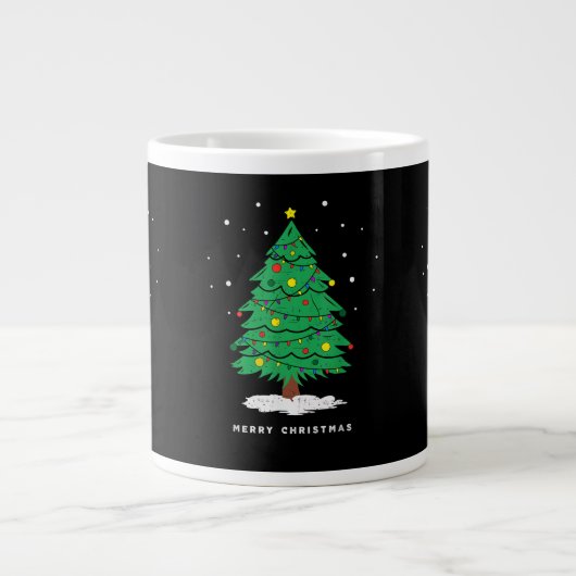 Retro Kerstman Kerstboom Lichtjes Grote Koffiekop (Voorkant)