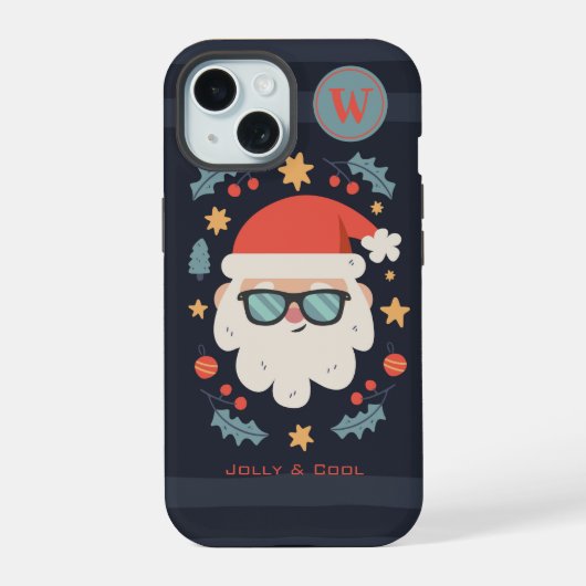 Retro Kerstman Kerstmis in juli Monogram Initiaal iPhone 15 Case (Achterkant)