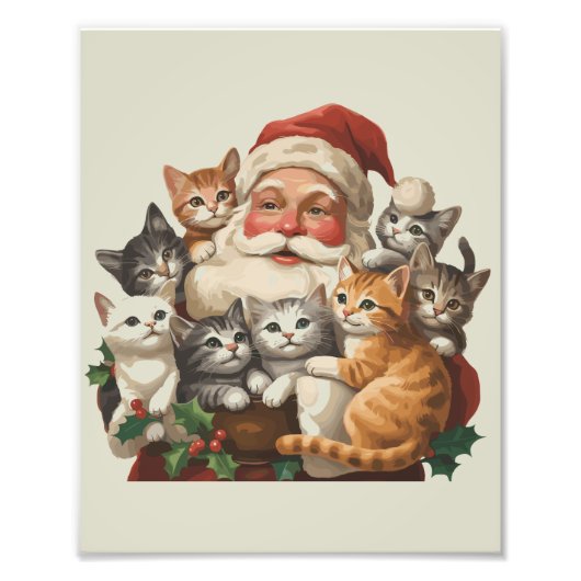 Retro Kerstman & Kittens Kerstmis Winter 90s Foto Afdruk (Voorkant)