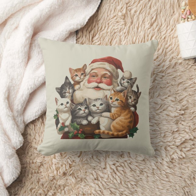 Retro Kerstman & Kittens Kerstmis Winter 90s  Kussen (Deken)