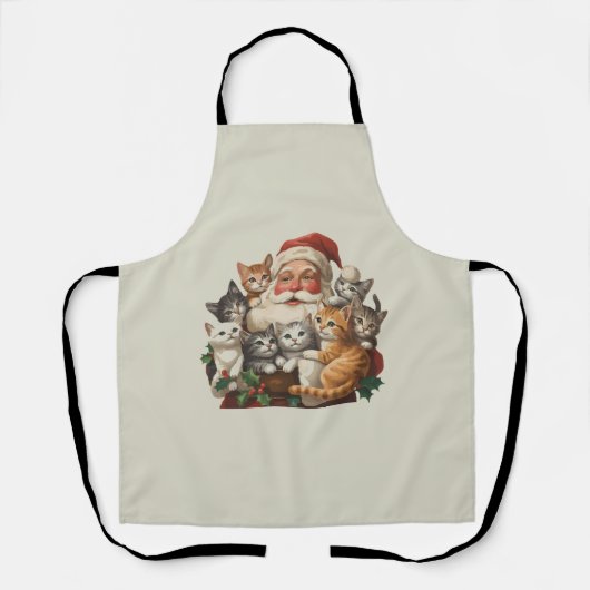 Retro Kerstman & Kittens Kerstmis Winter 90s Schort (Voorkant)