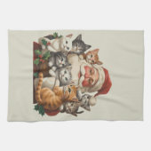 Retro Kerstman & Kittens Kerstmis Winter 90s Theedoek (Horizontaal)