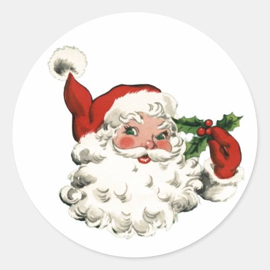 RETRO Kerstman Klassieke Ronde Sticker (Voorkant)