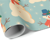  Retro kerstman lichtblauw Cadeaupapier (Rol Hoek)