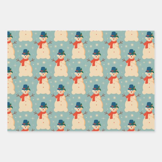  Retro kerstman lichtblauw Inpakpapier Vel (Voorkant 2)