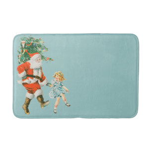 Retro Kerstman & Meisje Kerst Badmat