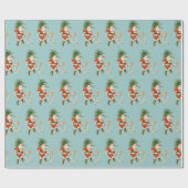 Retro Kerstman & Meisje Kerst Cadeaupapier (Vlak)