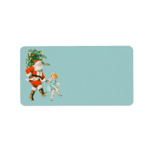 Retro Kerstman & Meisje Kerst Etiket