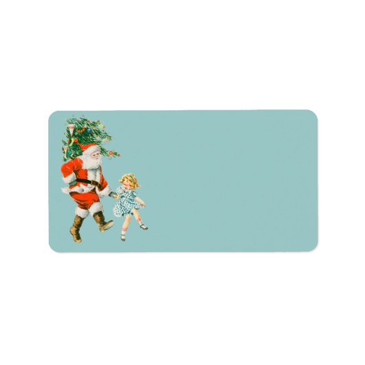 Retro Kerstman & Meisje Kerst Etiket (Voorkant)