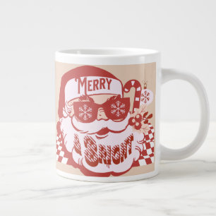 Retro Kerstman Merry Bright Kerstmis Roze Rood   Grote Koffiekop