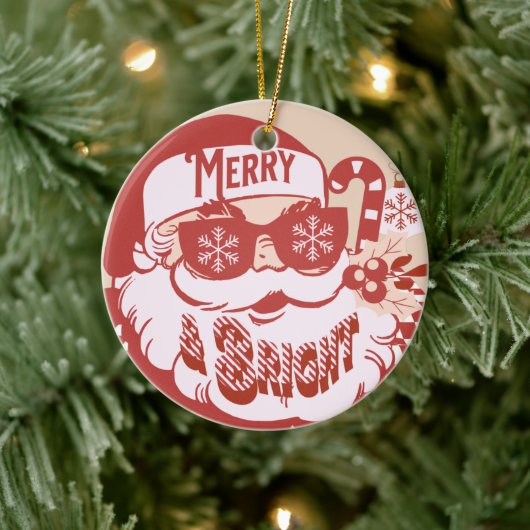 Retro Kerstman Merry Bright Kerstmis Roze Rood Keramisch Ornament (Boom)