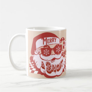 Retro Kerstman Merry Bright Kerstmis Roze Rood Koffiemok