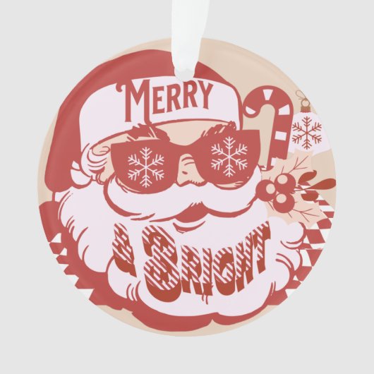 Retro Kerstman Merry Bright Kerstmis Roze Rood     Ornament (voorkant)