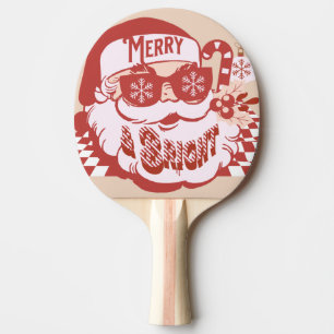 Retro Kerstman Merry Bright Kerstmis Roze Rood     Tafeltennisbatje