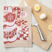 Retro Kerstman Merry Bright Kerstmis Roze Rood Theedoek (Quarter Fold)