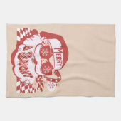 Retro Kerstman Merry Bright Kerstmis Roze Rood Theedoek (Horizontaal)