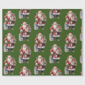 Retro  Kerstman met Aangename Geschenken Cadeaupapier (Vlak)