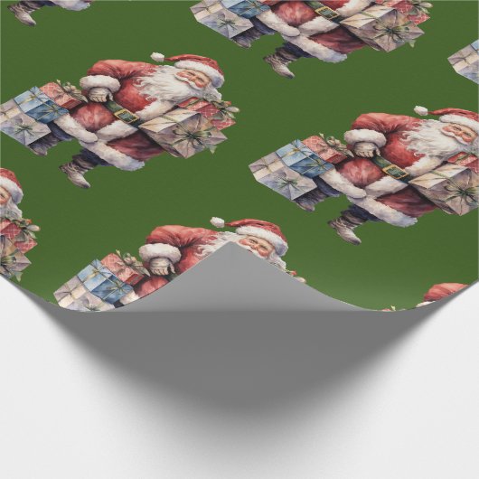 Retro  Kerstman met Aangename Geschenken Cadeaupapier (Hoek)