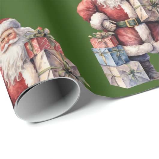 Retro Kerstman met Aangename Geschenken Cadeaupapier (Rol Hoek)