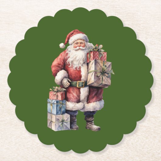 Retro Kerstman met Aangename Geschenken Kartonnen Onderzetters (Voorkant)