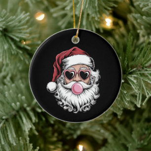 Retro Kerstman Met Bril Blaast Bubbel Kerstmis  Keramisch Ornament