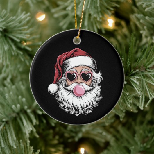 Retro Kerstman Met Bril Blaast Bubbel Kerstmis Keramisch Ornament (Boom)