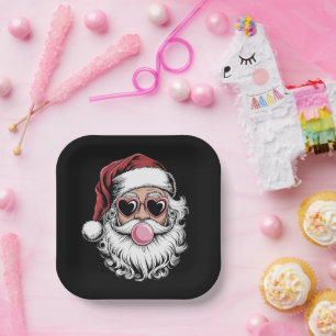Retro Kerstman Met Bril Blaast Bubbel Kerstmis Papieren Bordje