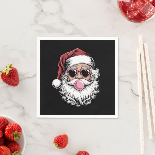 Retro Kerstman Met Bril Blaast Bubbel Kerstmis Servet (Insitu)