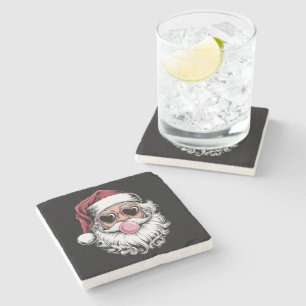 Retro Kerstman Met Bril Blaast Bubbel Kerstmis Stenen Onderzetter