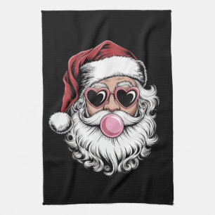 Retro Kerstman Met Bril Blaast Bubbel Kerstmis Theedoek