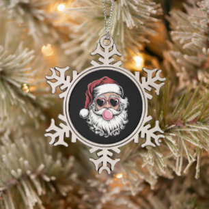Retro Kerstman Met Bril Die Zeepbel Kerstmis Blaas Tin Sneeuwvlok Ornament