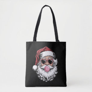 Retro Kerstman Met Bril Die Zeepbel Kerstmis Blaas Tote Bag