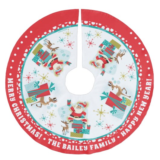 retro kerstman met cadeaus kerstboom rok (Voorkant)