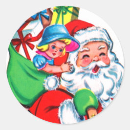 RETRO Kerstman MET CADEAUS Klassieke Ronde Sticker