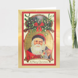 Retro-kerstman met 'Gold Green Border'-feestdag Kaart