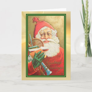 Retro-kerstman met 'Gold Green Border'-feestdag Kaart