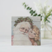 Retro | kerstman met kind feestdagenkaart (Staand voorkant)