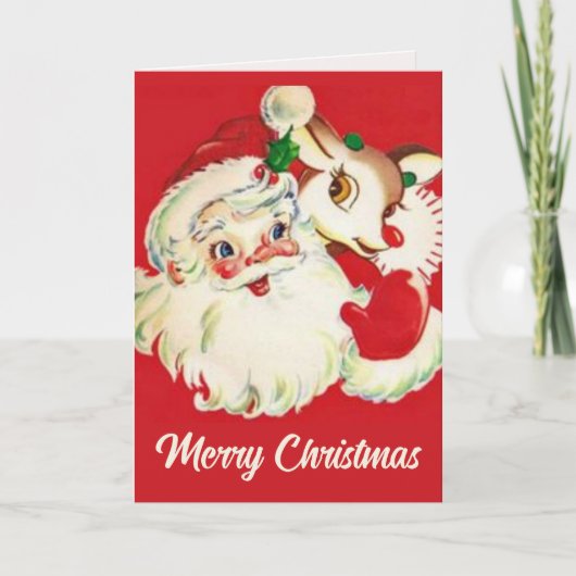 Retro  kerstman met Rudolf Custom Kerstmis Feestdagen Kaart (Voorkant)