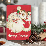 Retro  kerstman met Rudolf Custom Kerstmis Feestdagenkaart<br><div class="desc">Stuur dit jaar uw kerstwensen met deze schattige  vakantiekaart met Sinterklaas en Rudolf de rode neus rendieren. Personaliseer door het bericht op de achterkant aan te passen en/of jouw naam(s) toe te voegen.</div>