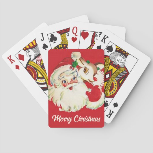 Retro  Kerstman met Rudolf Kerstfeestdag Pokerkaarten (Achterkant)