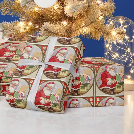 Retro kerstman met zijn verf in Kerstmis Cadeaupapier (Feestdagen)