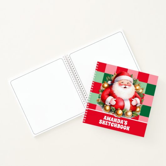 Retro Kerstman Persoonlijk Kinderen Schetsboek Notitieboek (Binnen)