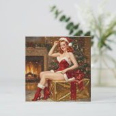 Retro Kerstman Pin-up Kunst Kaart (Staand voorkant)