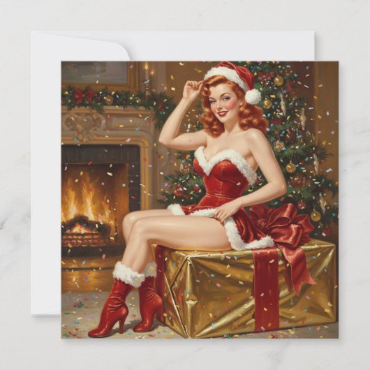 Retro Kerstman Pin-up Kunst Kaart (Voorkant)