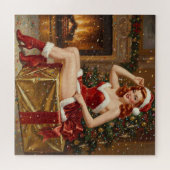 Retro Kerstman Pin-up Kunst Legpuzzel (Horizontaal)