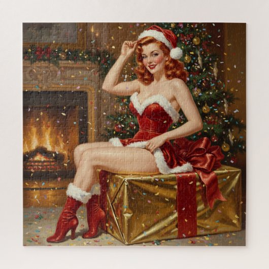 Retro Kerstman Pin-up Kunst Legpuzzel (Verticaal)