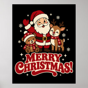 Retro Kerstman Prettig Kerstfeest Mat Poster