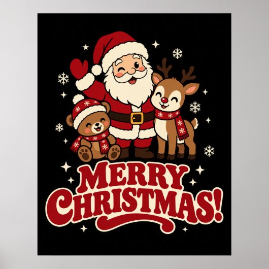 Retro Kerstman Prettig Kerstfeest Mat Poster (Voorkant)